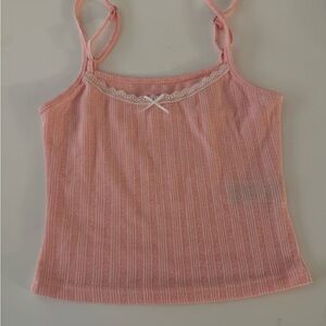 Edkited Set Pink Lace-Trim Ribbed Cami Top and Shorts